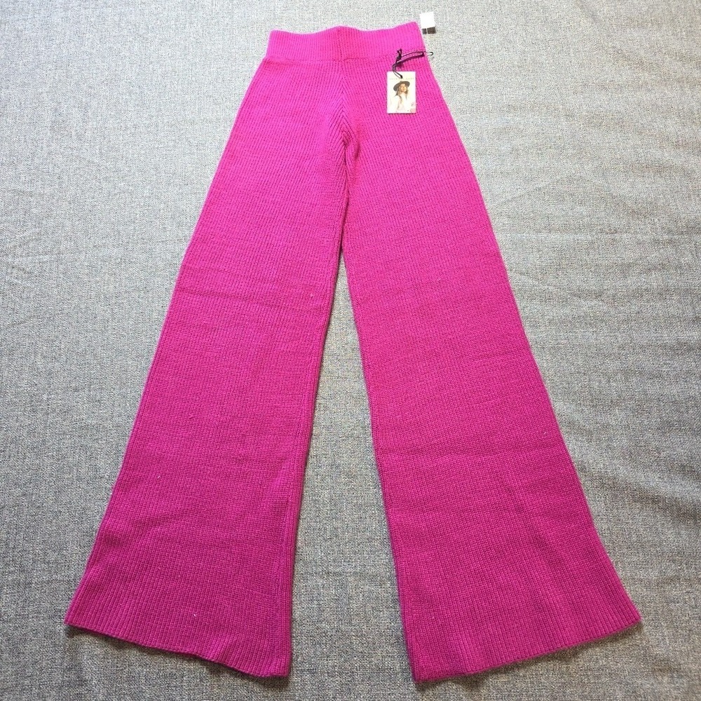 Sincerely Jules Pants Womens XS Ribbed Cozy Knit In Purple High Waisted